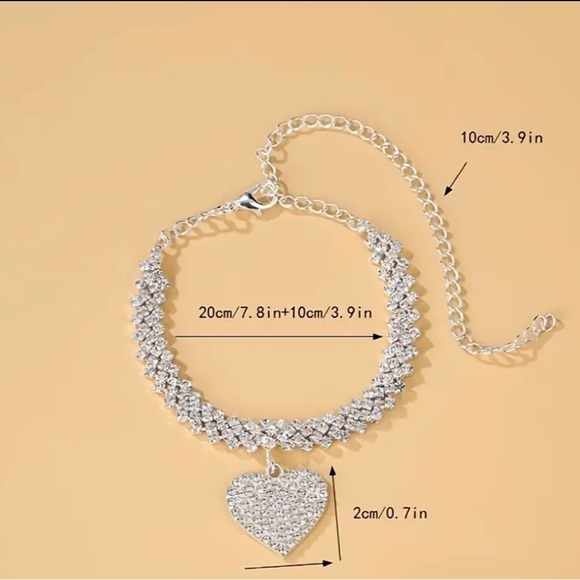 Silver diamond heart anklet - Picture 2 of 2